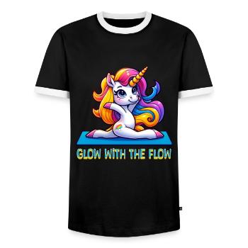 Glow With The Flow Unicorn Yoga - Männer Kontrast-T-Shirt - Schwarz/Weiß - Vorne - AI Model Female 172 light (172cm) & AI Model Male 178 light (178cm)