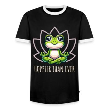 Hoppier Than Ever Frog Yoga - Men's Ringer Shirt - black/white - Front - AI Model Female 172 light (172cm) & AI Model Male 178 light (178cm)