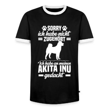 Thinking of my Akita Inu Japanese Akita Inu - Men's Ringer Shirt - black/white - Front - AI Model Female 172 light (172cm) & AI Model Male 178 light (178cm)