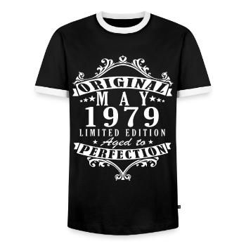 Mai 1979 - Millésime 1979 Jubilé - Mai 1979 - T-shirt contrasté Homme - noir/blanc - Devant - AI Model Female 172 light (172cm) & AI Model Male 178 light (178cm)