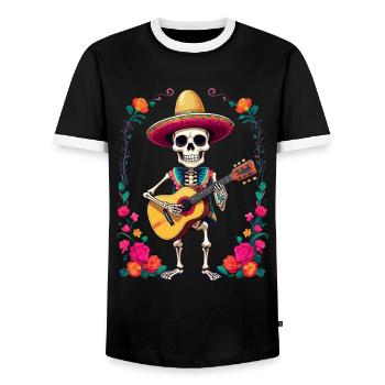 Mexican mariachi skeleton guitarist - Men's Ringer Shirt - black/white - Front - AI Model Female 172 light (172cm) & AI Model Male 178 light (178cm)