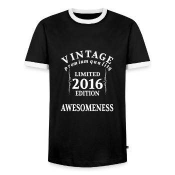 Birthday Vintage Born 2016 Limited - Men's Ringer Shirt - black/white - Front - AI Model Female 172 light (172cm) & AI Model Male 178 light (178cm)