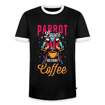Parrot Lover Before Ornithologist Coffee Lover - Men's Ringer Shirt - black/white - Front - AI Model Female 172 light (172cm) & AI Model Male 178 light (178cm)