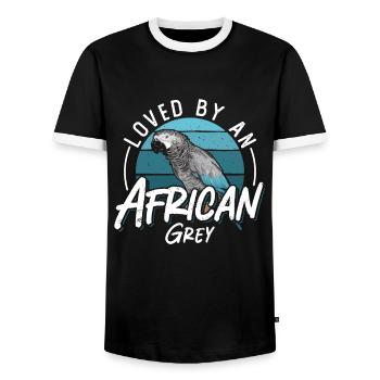 African Grey Loved By An African Grey Bird Owner - Männer Kontrast-T-Shirt - Schwarz/Weiß - Vorne - AI Model Female 172 light (172cm) & AI Model Male 178 light (178cm)