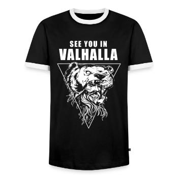 T-shirt Viking Valhalla Valhalla Dieu Odin - T-shirt contrasté Homme - noir/blanc - Devant - AI Model Female 172 light (172cm) & AI Model Male 178 light (178cm)
