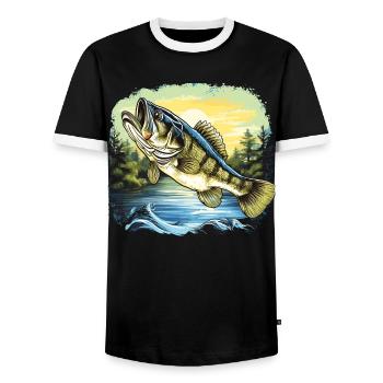 Bass Fish - Men's Ringer Shirt - black/white - Front - AI Model Female 172 light (172cm) & AI Model Male 178 light (178cm)