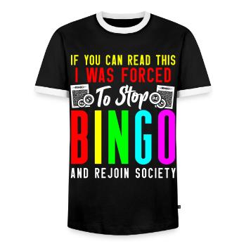 Bingo Player If You Can Read This - Men's Ringer Shirt - black/white - Front - AI Model Female 172 light (172cm) & AI Model Male 178 light (178cm)