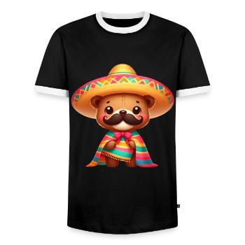 Cinco de Mayo Bear with Mustache - Men's Ringer Shirt - black/white - Front - AI Model Female 172 light (172cm) & AI Model Male 178 light (178cm)