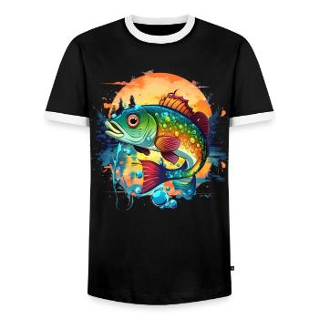 Bass Fish - Men's Ringer Shirt - black/white - Front - AI Model Female 172 light (172cm) & AI Model Male 178 light (178cm)