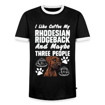 LES PROPRIÉTAIRES DE CHIENS AIMENT LE CAFÉ MY RHODESIAN RIDGEBACK - T-shirt contrasté Homme - noir/blanc - Devant - AI Model Female 172 light (172cm) & AI Model Male 178 light (178cm)