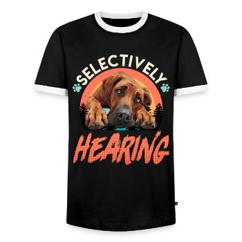 Rhodesian Ridgeback Drôle ÉCOUTE SÉLECTIVE - T-shirt contrasté Homme - noir/blanc - Devant - AI Model Female 172 light (172cm) & AI Model Male 178 light (178cm)