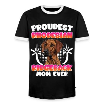 Rhodesian Ridgeback PROUDEST RIDGEBACK MOM EVER - Männer Kontrast-T-Shirt - Schwarz/Weiß - Vorne - AI Model Female 172 light (172cm) & AI Model Male 178 light (178cm)