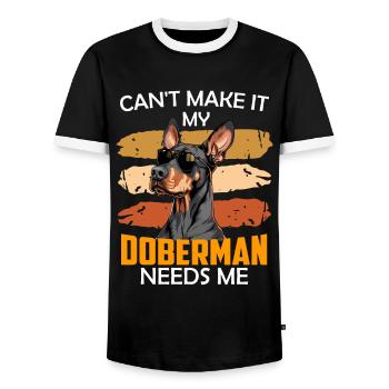 Le propriétaire d’un doberman NE PEUT PAS LE FAIRE MON DOBERMAN - T-shirt contrasté Homme - noir/blanc - Devant - AI Model Female 172 light (172cm) & AI Model Male 178 light (178cm)