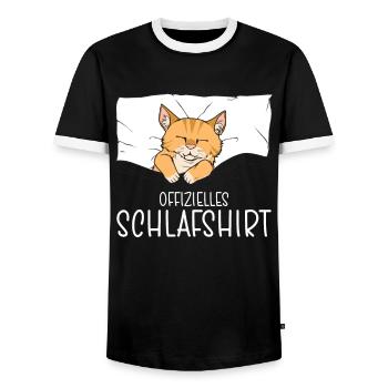Official Sleep Shirt Cat Pajamas - Men's Ringer Shirt - black/white - Front - AI Model Female 172 light (172cm) & AI Model Male 178 light (178cm)