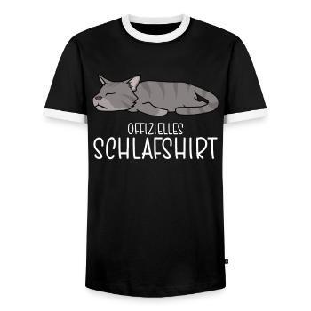 Official Sleep Shirt Cat Pajamas - Men's Ringer Shirt - black/white - Front - AI Model Female 172 light (172cm) & AI Model Male 178 light (178cm)