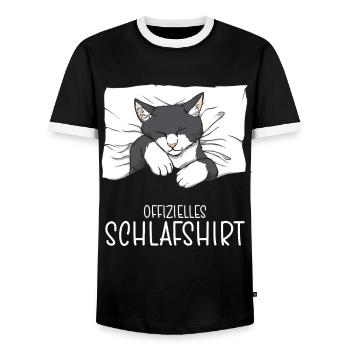 Official Sleep Shirt Cat Pajamas - Men's Ringer Shirt - black/white - Front - AI Model Female 172 light (172cm) & AI Model Male 178 light (178cm)