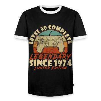 Level 50 Complete 50 Years 50th Birthday - Men's Ringer Shirt - black/white - Front - AI Model Female 172 light (172cm) & AI Model Male 178 light (178cm)
