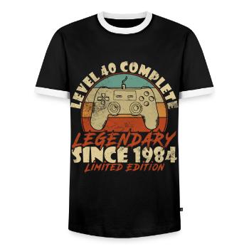 40th Birthday Level 40 Complete 40 Years Gift - Men's Ringer Shirt - black/white - Front - AI Model Female 172 light (172cm) & AI Model Male 178 light (178cm)
