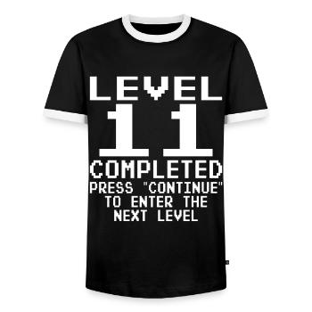 Level 11 Complete 11th Birthday Gamer Gaming - Men's Ringer Shirt - black/white - Front - AI Model Female 172 light (172cm) & AI Model Male 178 light (178cm)