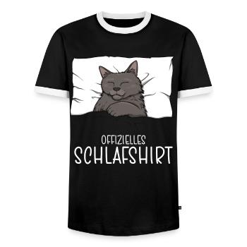 Official Sleep Shirt Cat Pajamas - Men's Ringer Shirt - black/white - Front - AI Model Female 172 light (172cm) & AI Model Male 178 light (178cm)