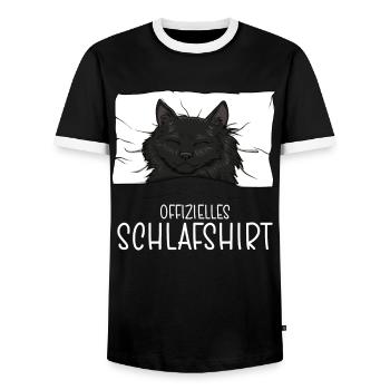Official Sleep Shirt Cat Pajamas - Men's Ringer Shirt - black/white - Front - AI Model Female 172 light (172cm) & AI Model Male 178 light (178cm)