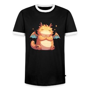 Drachen Yoga Kawaii Drache Kinder - Männer Kontrast-T-Shirt - Schwarz/Weiß - Vorne - AI Model Female 172 light (172cm) & AI Model Male 178 light (178cm)