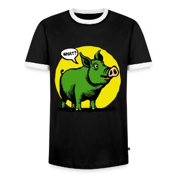 Yellow and green funny pig, huh? - Men's Ringer Shirt - black/white - Front - AI Model Female 172 light (172cm) & AI Model Male 178 light (178cm)