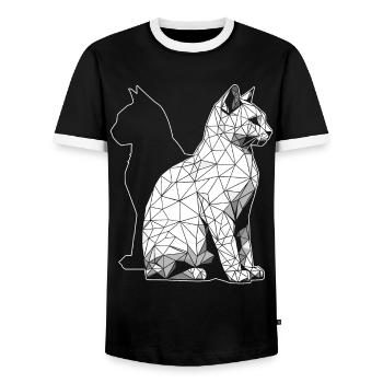Abstract Geometric Polygonal Cat - Men's Ringer Shirt - black/white - Front - AI Model Female 172 light (172cm) & AI Model Male 178 light (178cm)