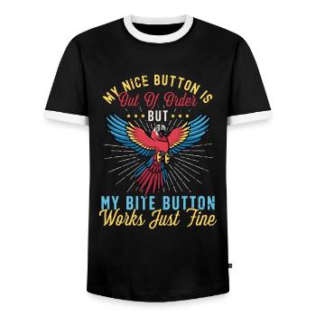 Macaw Bird My Nice Button Is Out Parrot Bird Lover - Männer Kontrast-T-Shirt - Schwarz/Weiß - Vorne - AI Model Female 172 light (172cm) & AI Model Male 178 light (178cm)