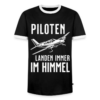 Flugzeug Tshirt Herren Helikopter Pilot Flieger - Männer Kontrast-T-Shirt - Schwarz/Weiß - Vorne - AI Model Female 172 light (172cm) & AI Model Male 178 light (178cm)