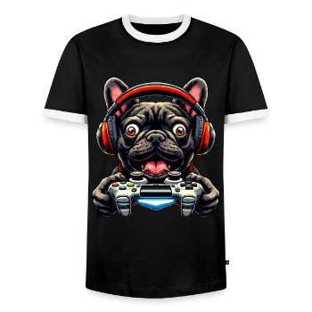 Gamer Shirts Design, Französische Bulldogge Gamer - Männer Kontrast-T-Shirt - Schwarz/Weiß - Vorne - AI Model Female 172 light (172cm) & AI Model Male 178 light (178cm)