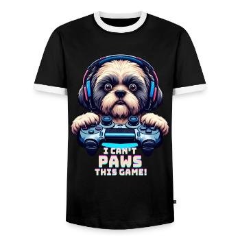 Nerds du jeu, amateurs de chiens Shih Tzu - T-shirt contrasté Homme - noir/blanc - Devant - AI Model Female 172 light (172cm) & AI Model Male 178 light (178cm)
