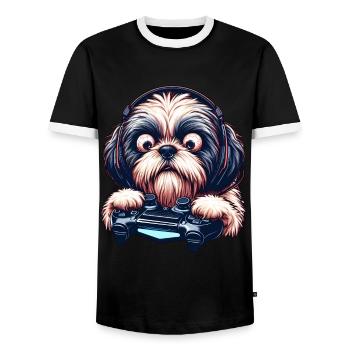 Dog gamers, Dog game freak shih tzu - T-shirt contrasté Homme - noir/blanc - Devant - AI Model Female 172 light (172cm) & AI Model Male 178 light (178cm)
