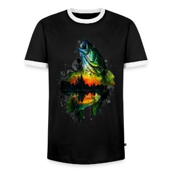 Bass Fish - Men's Ringer Shirt - black/white - Front - AI Model Female 172 light (172cm) & AI Model Male 178 light (178cm)