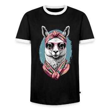 Llama Loving Mom Funny Alpaca Mother's Day - Men's Ringer Shirt - black/white - Front - AI Model Female 172 light (172cm) & AI Model Male 178 light (178cm)
