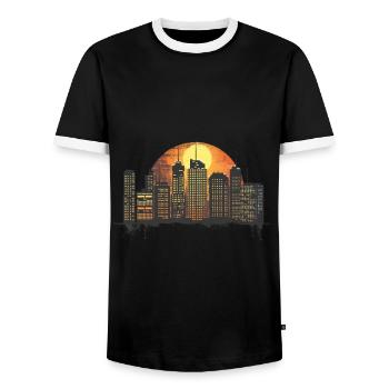 Urban sunset, big city flair - Men's Ringer Shirt - black/white - Front - AI Model Female 172 light (172cm) & AI Model Male 178 light (178cm)