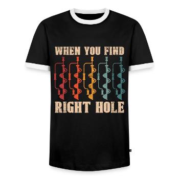 Ice Fishing When You Find Right Hole Frozen Lake - Men's Ringer Shirt - black/white - Front - AI Model Female 172 light (172cm) & AI Model Male 178 light (178cm)
