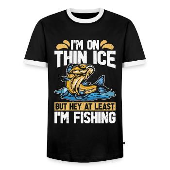 Ice Fishing I'm On Thin Ice But Hey Ice Anglers - Men's Ringer Shirt - black/white - Front - AI Model Female 172 light (172cm) & AI Model Male 178 light (178cm)