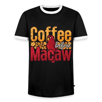 Macaw Lover Coffee Before Exotic Bird Coffee Lover - Men's Ringer Shirt - black/white - Front - AI Model Female 172 light (172cm) & AI Model Male 178 light (178cm)