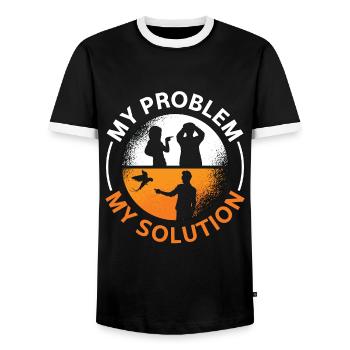 Macaw Lover My Problem My Solution Pictogram Dad - Men's Ringer Shirt - black/white - Front - AI Model Female 172 light (172cm) & AI Model Male 178 light (178cm)