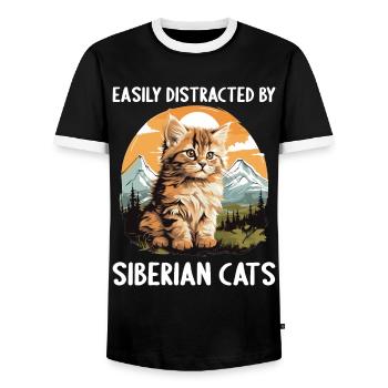 Siberian Cat Sibirische Katze - Men's Ringer Shirt - black/white - Front - AI Model Female 172 light (172cm) & AI Model Male 178 light (178cm)