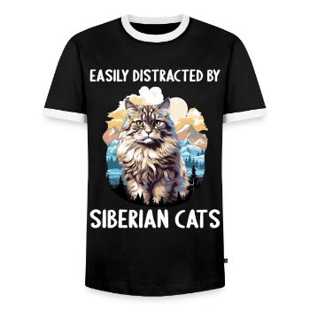 Siberian Cat Sibirische Katze - Men's Ringer Shirt - black/white - Front - AI Model Female 172 light (172cm) & AI Model Male 178 light (178cm)