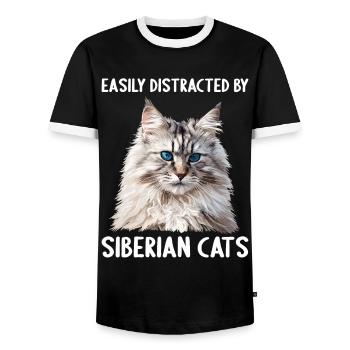 Siberian Cat Sibirische Katze - Men's Ringer Shirt - black/white - Front - AI Model Female 172 light (172cm) & AI Model Male 178 light (178cm)