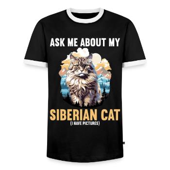 Siberian Cat Sibirische Katze - Männer Kontrast-T-Shirt - Schwarz/Weiß - Vorne - AI Model Female 172 light (172cm) & AI Model Male 178 light (178cm)