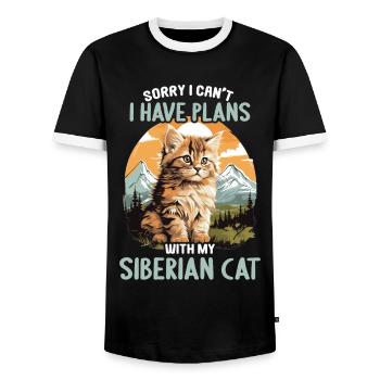 Siberian Cat Sibirische Katze - Men's Ringer Shirt - black/white - Front - AI Model Female 172 light (172cm) & AI Model Male 178 light (178cm)