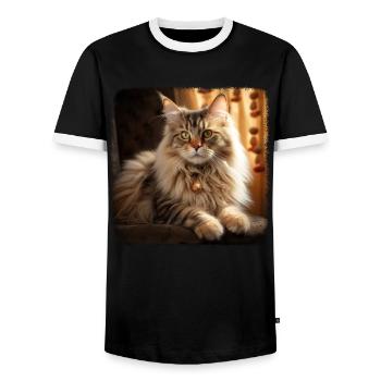 Siberian Cat Sibirische Katze - Men's Ringer Shirt - black/white - Front - AI Model Female 172 light (172cm) & AI Model Male 178 light (178cm)