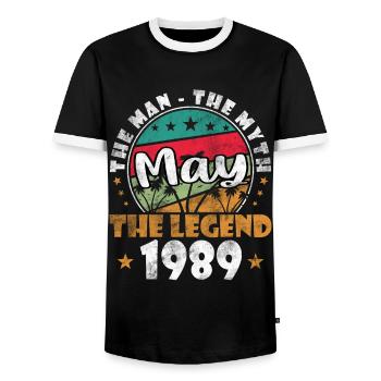 Mai 1989 Anniversaire Mai 1989 Cadeau 1989 Mai - T-shirt contrasté Homme - noir/blanc - Devant - AI Model Female 172 light (172cm) & AI Model Male 178 light (178cm)