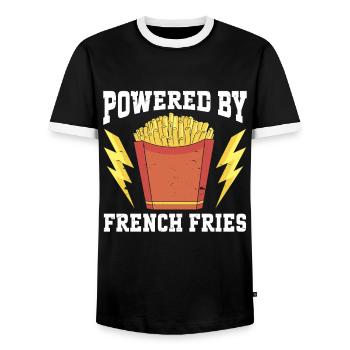 Fast Food Pommes Frites - Männer Kontrast-T-Shirt - Schwarz/Weiß - Vorne - AI Model Female 172 light (172cm) & AI Model Male 178 light (178cm)