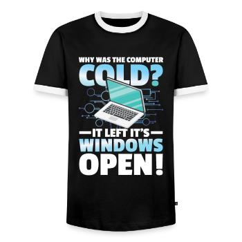 Why Was The Computer cold Left Its Windows Open - Männer Kontrast-T-Shirt - Schwarz/Weiß - Vorne - AI Model Female 172 light (172cm) & AI Model Male 178 light (178cm)