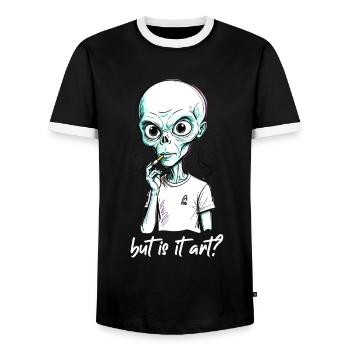 Funny Alien Saying Humorous Alien - Men's Ringer Shirt - black/white - Front - AI Model Female 172 light (172cm) & AI Model Male 178 light (178cm)